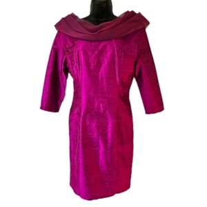 VTG Silk Party Mini Dress Fuchsia Hot Pink Sz S Boat Neck Holiday Party Dress